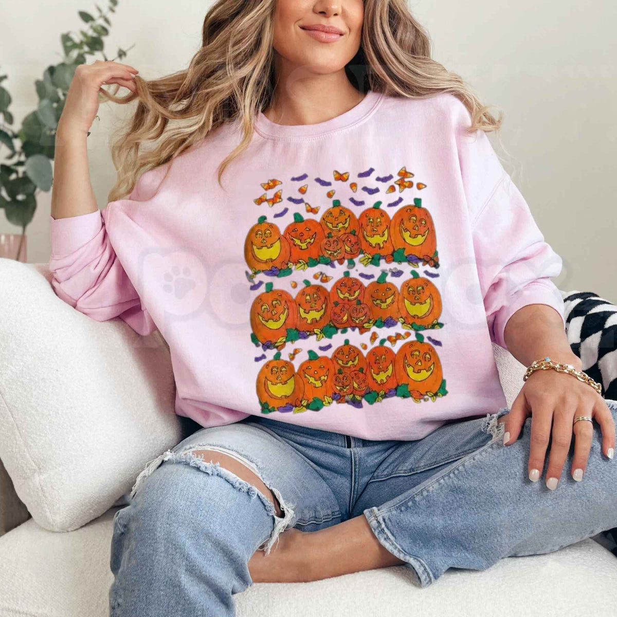 Halloween Pumpkin Graphic Sweatshirt | Cute Spooky Autumn Crewneck-Pasimax