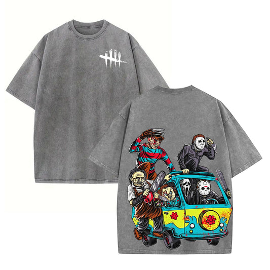 Halloween Scary Cartoon Character Print Dead By Daylight – Washed Tee, Cotton Menswear Top-Pasimax