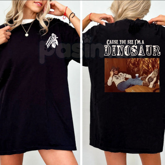 Hank Williams Jr. Dinosaur Western T-Shirt - Vintage Bocephus Outlaw Country Tee, Retro 80s Country Music Graphic Shirt, Classic Western Dinosaur Song Tribute Apparel-Pasimax