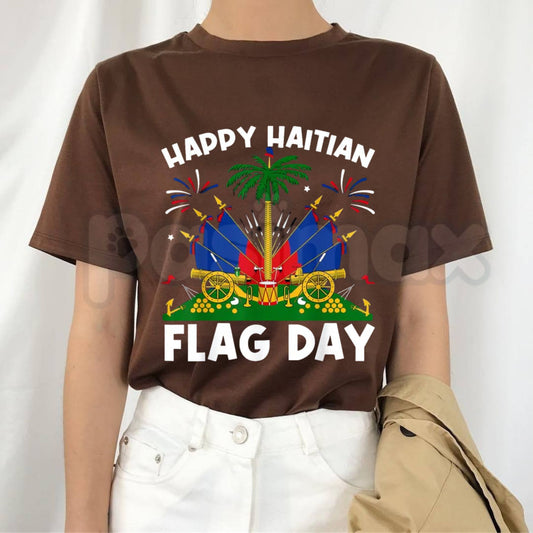 "Happy Haitian Flag Day" Patriotic T-Shirt – Haiti Heritage Graphic Tee for Men & Women, Premium 100% Cotton L'Union Fait La Force Top, Soft Lived-In Heavyweight Caribbean Pride Shirt, Made in USA-Pasimax