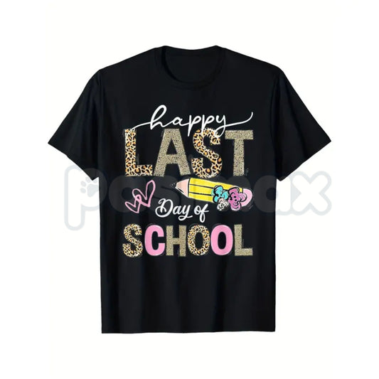 "Happy Last Day Of School" Leopard Graphic T-Shirt – Trendy 2026 Teacher & Student Keepsake Tee, Remastered Heavy Cotton Animal Print Top, Soft Lived-In Heavyweight School Spirit Shirt, Made in USA-Pasimax