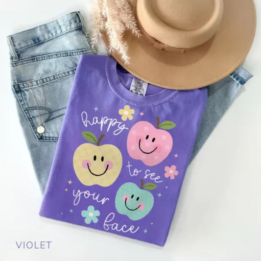 'Happy To See Your Face' Teacher Shirt – Comfort Colors Back to School Tee, New Teacher Gift, Cute Teacher Life Shirt-Pasimax