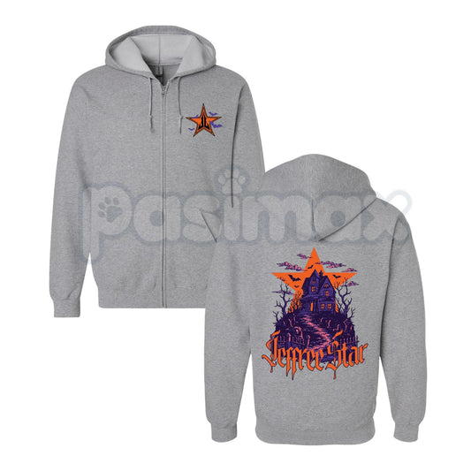 Haunted Manor Zip-Up Hoodie – Spooky Gothic Graphic Sweatshirt, Halloween Dark Cottagecore Outerwear for Men & Women-Pasimax