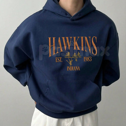 Hawkins Indiana 1983 Embroidered Unisex Hoodie – Vintage 80s Retro Aesthetic, Heavy Blend Mystery Fan Apparel-Pasimax