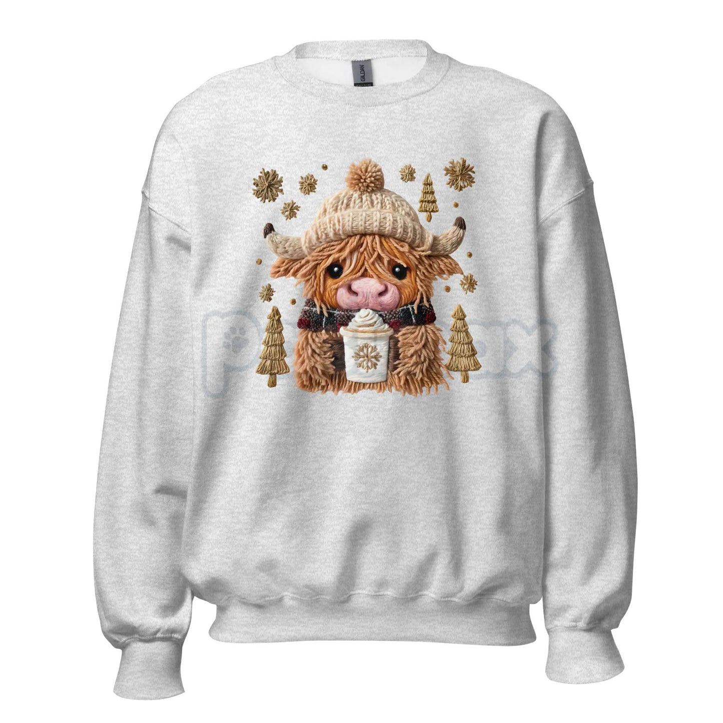 Hazel the Highland Cow Crewneck Sweatshirt | Cute Hairy Coo Graphic Top | Farm Animal Unisex Sweater-Pasimax