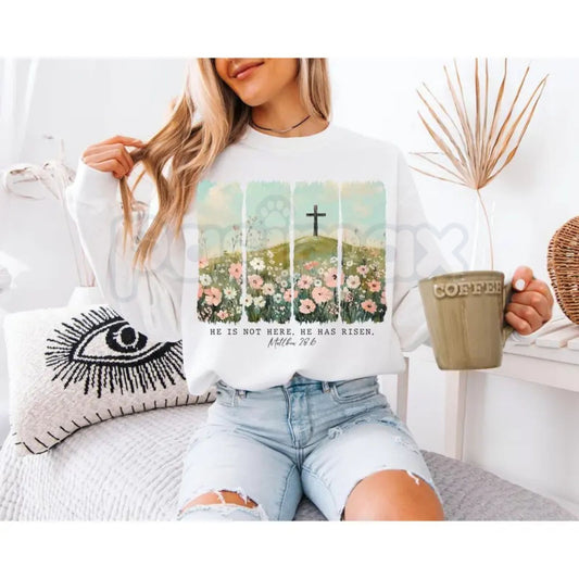He Is Risen Crewneck | Wildflower Easter Sweatshirt | Aesthetic Christian Floral Pullover | Botanical Resurrection Shirt | Sunday Morning Faith Jumper | Minimalist Easter Gift for Women-Pasimax