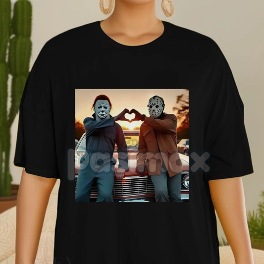 "Heart Hands But Make It Horror" T-Shirt - Funny Michael & Jason 90s Retro Meme Tee, Unisex Halloween Slasher Shirt-Pasimax