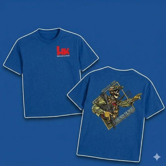 Heckler & Koch "Lead From The Front" T-Shirt – Tactical Skeleton NVG Graphic Tee, Premium 100% Cotton HK Brand Top, Soft Lived-In Heavyweight Operator Lifestyle Shirt, Made in USA-Pasimax