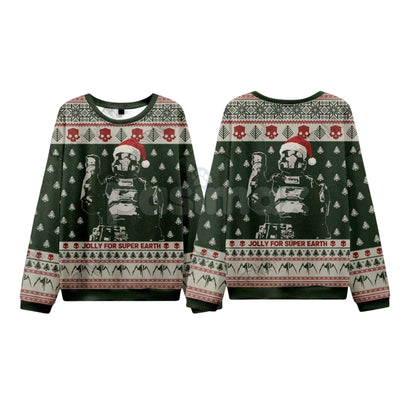 Helldivers 2 "Jolly for Super Earth" Ugly Christmas Sweatshirt – Managed Democracy Gamer Xmas Gift-Pasimax
