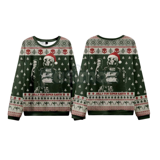 Helldivers 2 "Jolly for Super Earth" Ugly Christmas Sweatshirt – Managed Democracy Gamer Xmas Gift-Pasimax