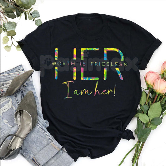 "Her Worth Is Priceless" Inspirational T-Shirt – Aesthetic Empowerment Graphic Tee, Premium 100% Cotton Self-Love Top, Soft Lived-In Heavyweight Worthy Woman Shirt, Made in USA-Pasimax