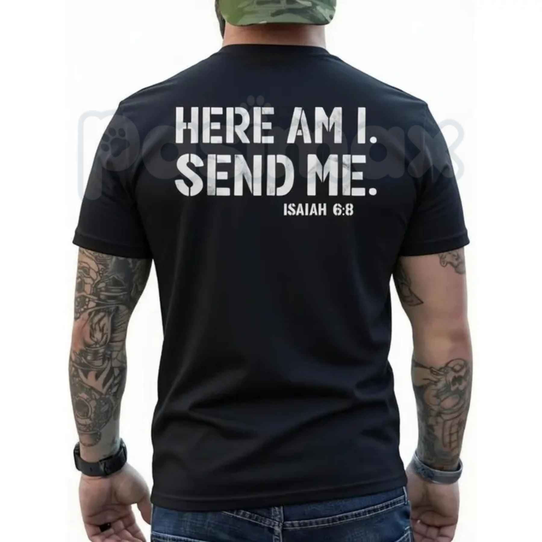 Here Am I Send Me Faith Graphic Tee – Isaiah 6:8 Christian Bible Verse T-Shirt, Inspirational Scripture Religious Unisex Faith Shirt-Pasimax