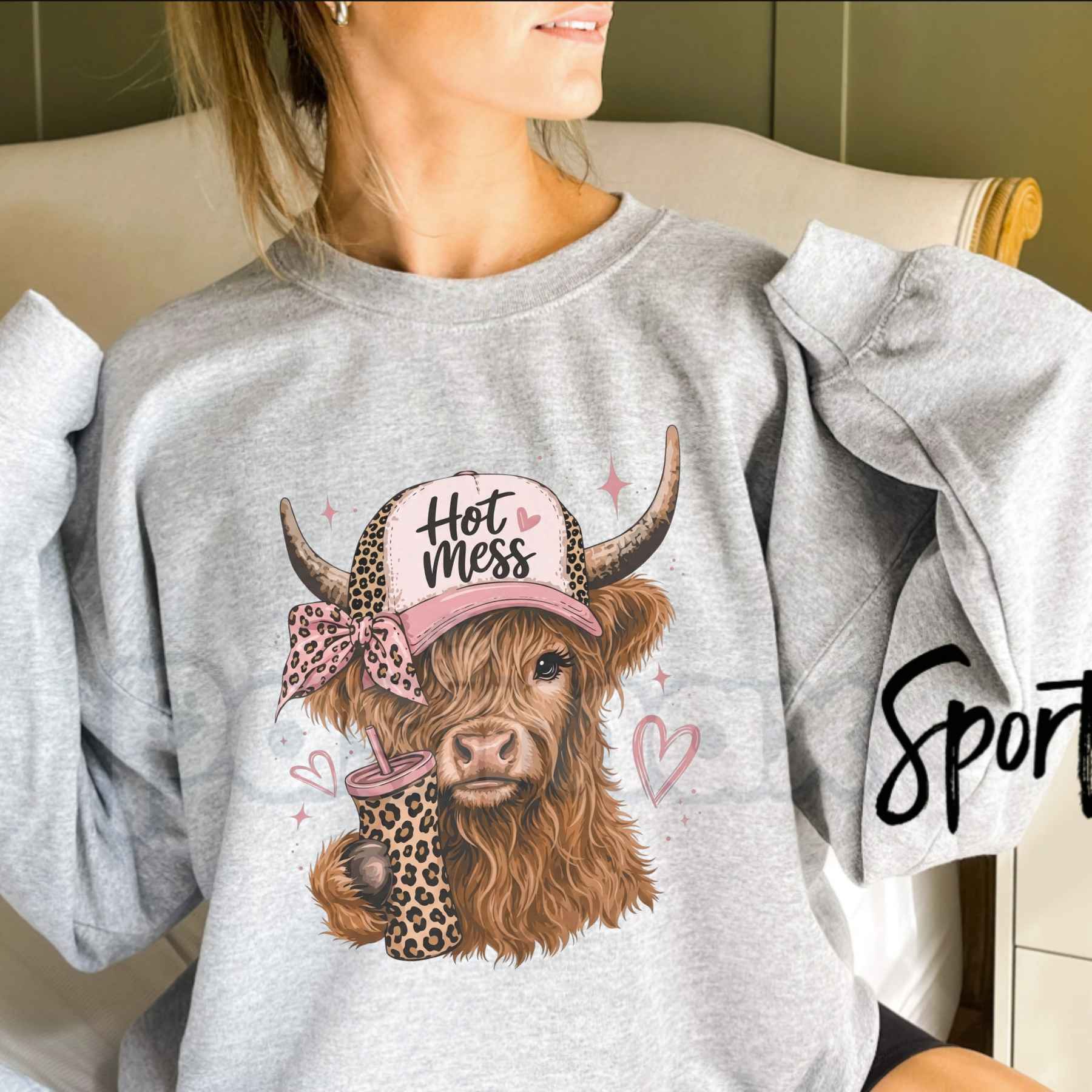 Highland Mess Graphic Sweatshirt | Cute Highland Cow Western Crewneck-Pasimax