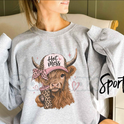 Highland Mess Graphic Sweatshirt | Cute Highland Cow Western Crewneck-Pasimax