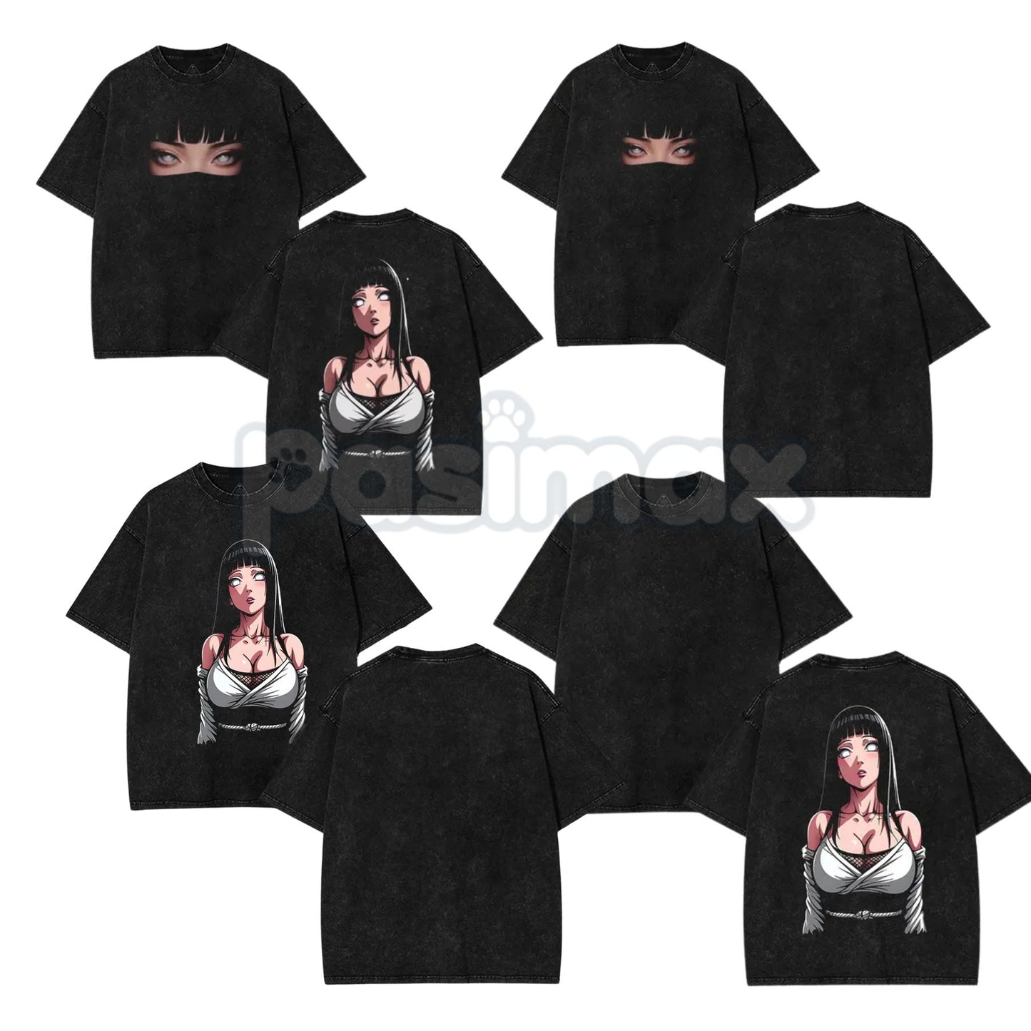 Hinata Hyuga Naruto Double Printed Vintage Washed Tee – Byakugan Princess Retro Anime Streetwear-Pasimax