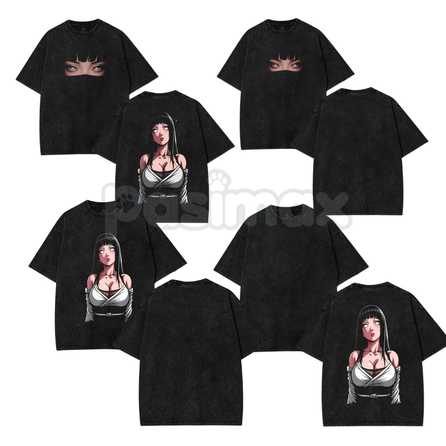 Hinata Hyuga Naruto Double Printed Vintage Washed Tee – Byakugan Princess Retro Anime Streetwear-Pasimax