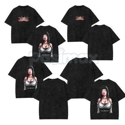 Hinata Hyuga Naruto Double Printed Vintage Washed Tee – Byakugan Princess Retro Anime Streetwear-Pasimax