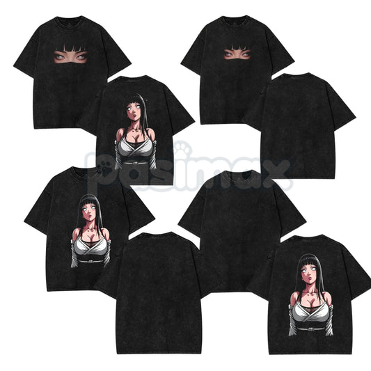 Hinata Hyuga Naruto Double Printed Vintage Washed Tee – Byakugan Princess Retro Anime Streetwear-Pasimax
