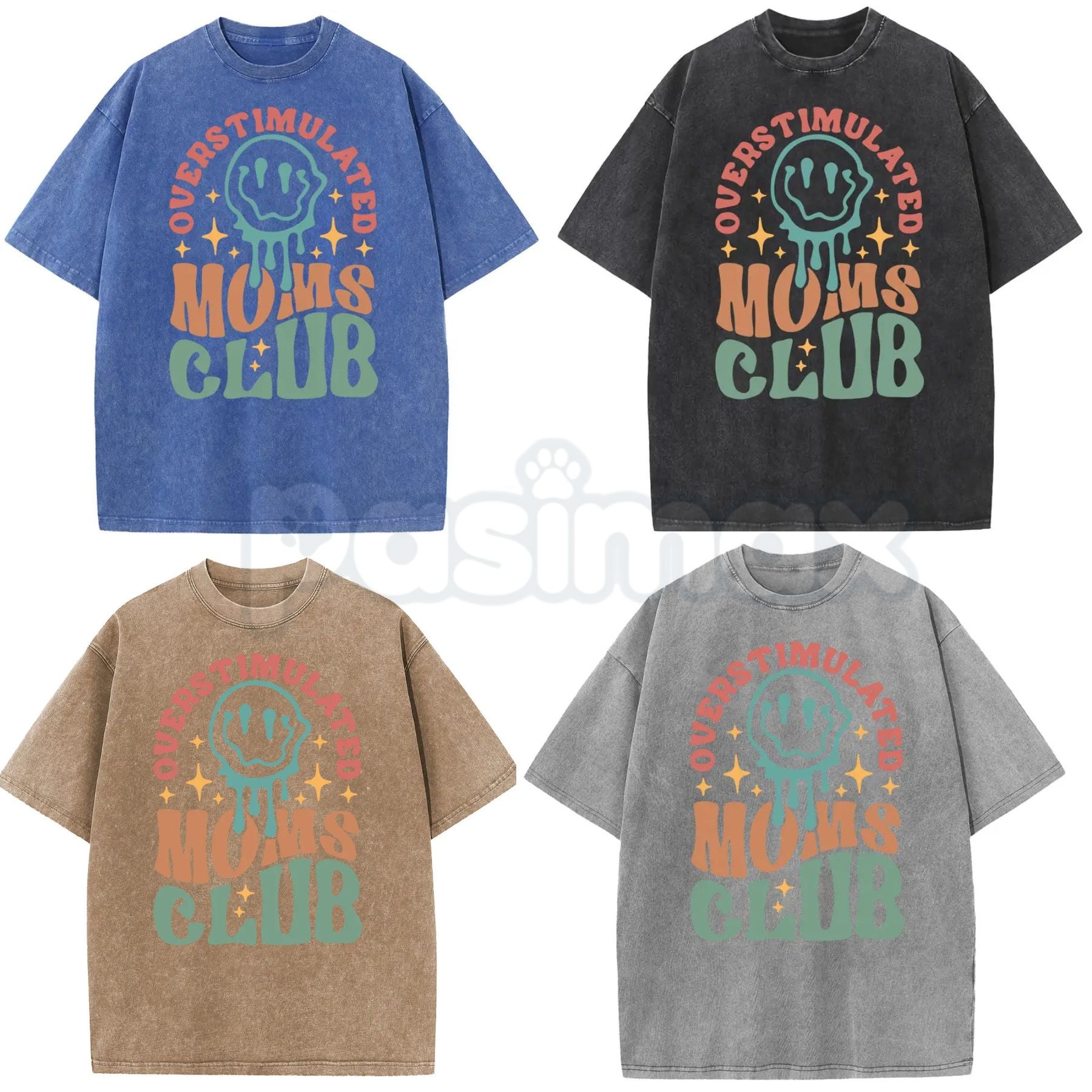 Holafish Oversize Acid Wash Vintage “MOM’S Club” T-Shirt – Retro Aesthetic Graphic Streetwear-Pasimax