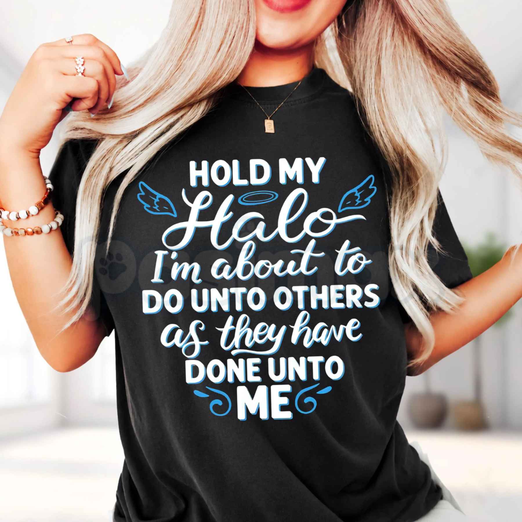 Hold My Halo Do Unto Others T-Shirt – Funny Faith Humor Christian Unisex Graphic Tee-Pasimax