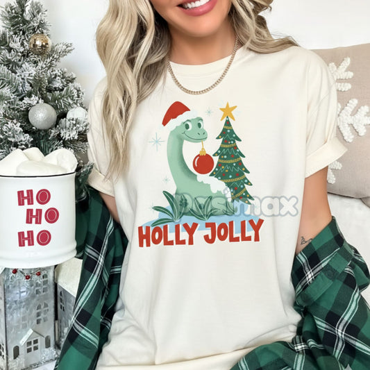 'Holly Jolly' Christmas T-shirt – Retro Holiday Tee, Merry & Bright Shirt, Festive Christmas Gift-Pasimax