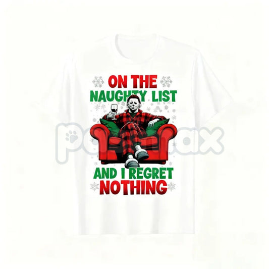 Horror Christmas "The Cut" Naughty List T-Shirt - Men's Dark Irony Holiday Tee, Red Armchair Killer Vibe Design, Xmas Slasher Apparel-Pasimax