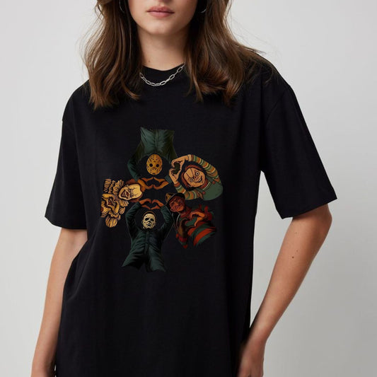"Horror Friends" Halloween T-Shirt - Iconic Serial Killers Graphic Tee, Y2K Nostalgia Apparel-Pasimax