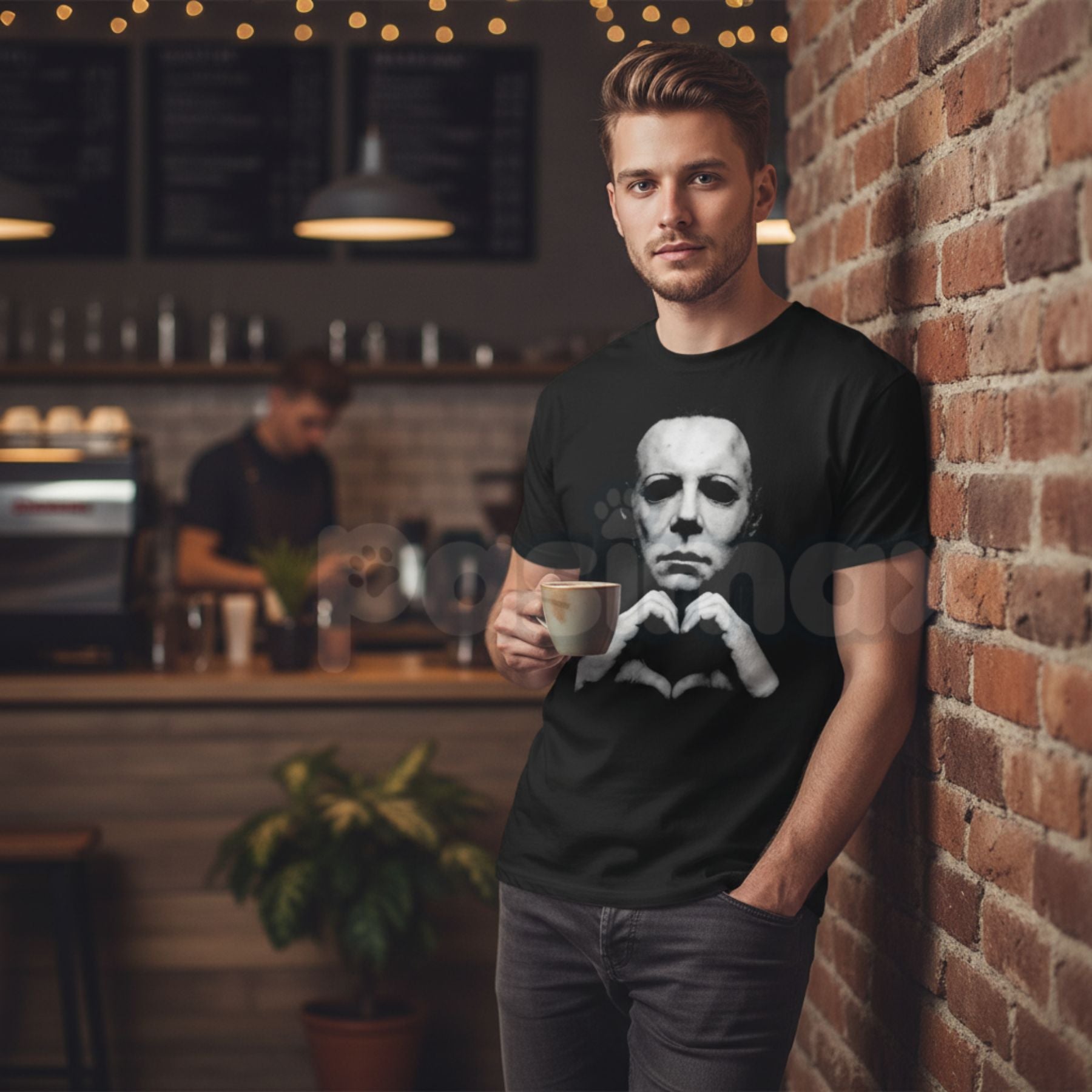 Horror "Michael Hand Heart" Graphic T-Shirt – Spooky Slasher Halloween Tee, Premium 100% Cotton Creepy Cute Movie Top, Soft Lived-In Heavyweight Horror Fan Shirt, Made in USA-Pasimax