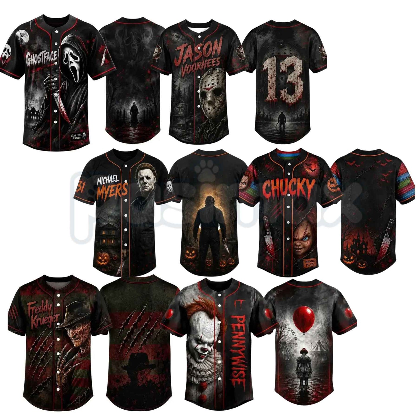 Horror Slasher Baseball Jersey – Classic Horror Movie Characters Shirt-Pasimax