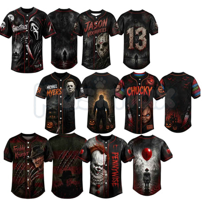Horror Slasher Baseball Jersey – Classic Horror Movie Characters Shirt-Pasimax
