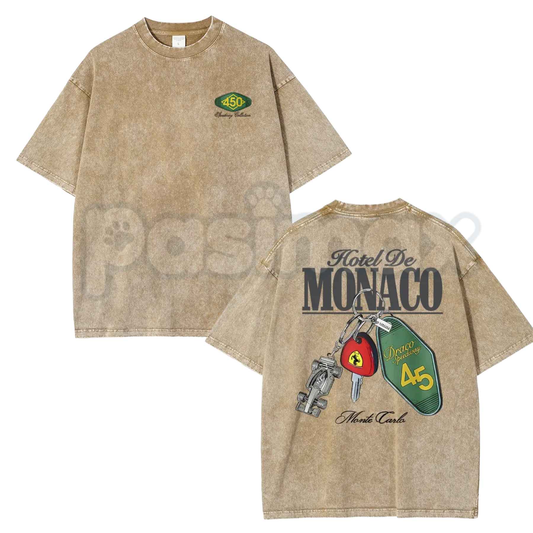 Hotel De Monaco Racing Poster T-Shirt – 90s Retro Grand Prix Graphic Tee, Vintage Washed Lightweight Cotton Motorsport Streetwear Top-Pasimax