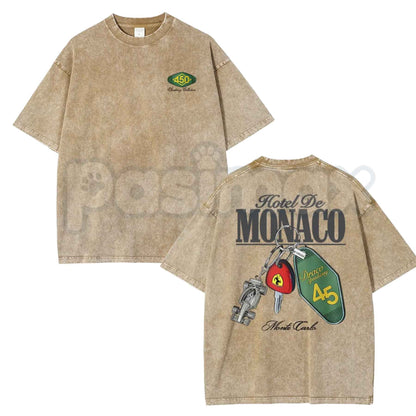 Hotel De Monaco Racing Poster T-Shirt – 90s Retro Grand Prix Graphic Tee, Vintage Washed Lightweight Cotton Motorsport Streetwear Top-Pasimax