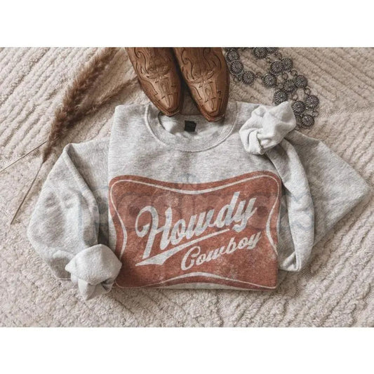 Howdy Cowboy Crewneck Sweatshirt | Western Graphic Jumper | Yeehaw Retro Rustic Shirt | Cowgirl Aesthetic Country Gift-Pasimax