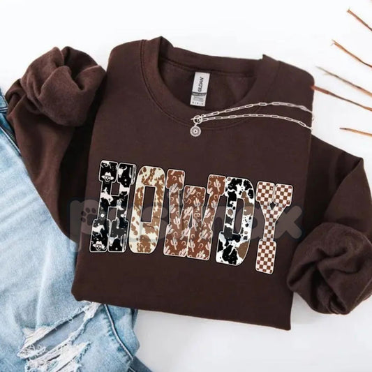 Howdy Yee Haw Western Sweatshirt | Retro Rustic Country Jumper | Cowgirl Aesthetic Crewneck | Fun Western Wear Gift-Pasimax