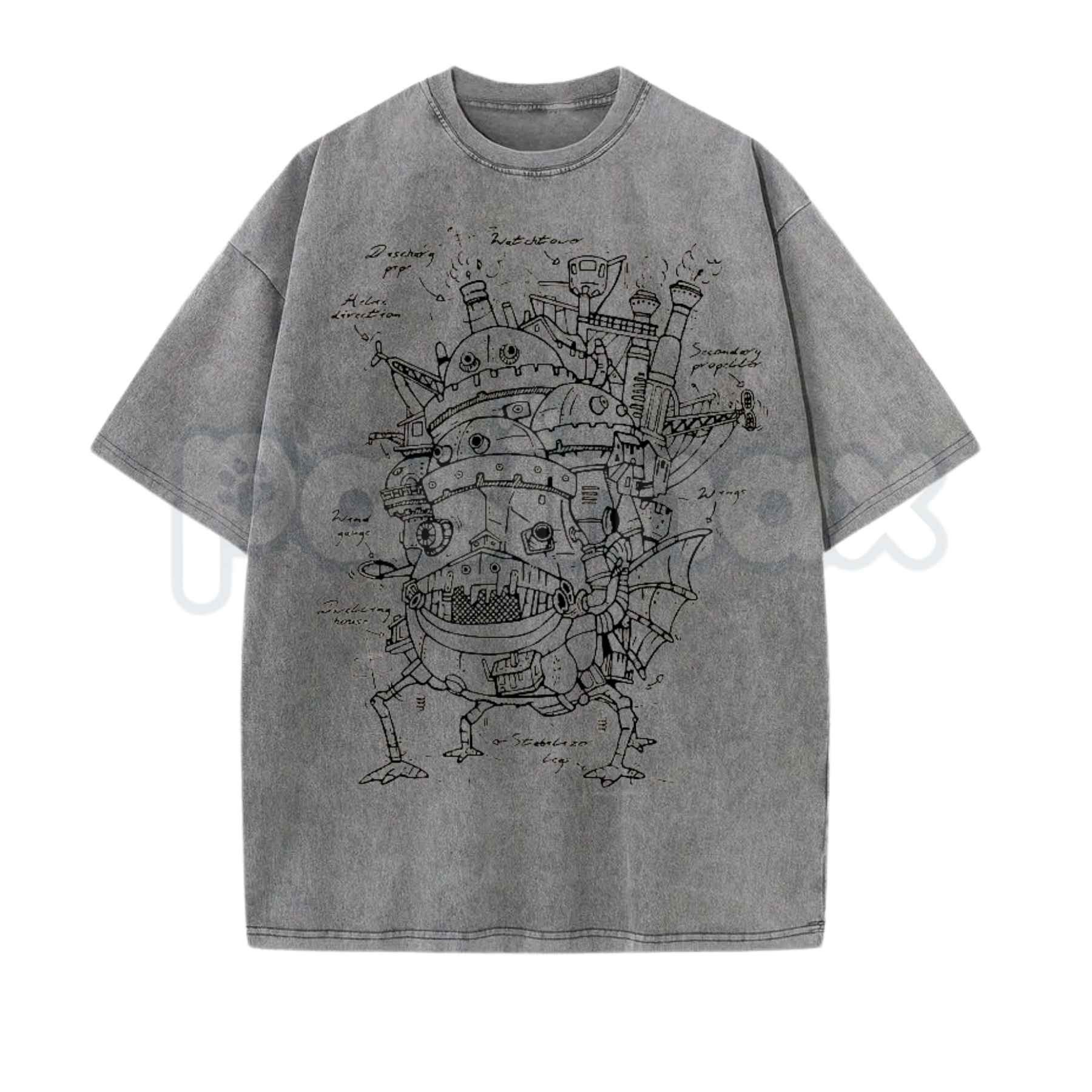 Howl's Moving Castle T-Shirt – Retro Studio Ghibli Graphic Tee, Vintage Washed Anime Lightweight Cotton Unisex Manga Top-Pasimax