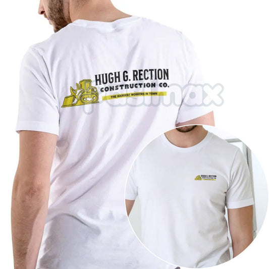 Hugh G Rection Construction Co. Funny T Shirt - Adult Humor Logo Design Tee, Unisex Cotton Black Tee for Men-Pasimax