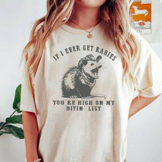 Humorous Raccoon T-Shirt – If I Ever Get Rabies Quote Tee for Friends, Sarcastic Animal Shirt, Funny Gag Gift, Trash Panda Top-Pasimax