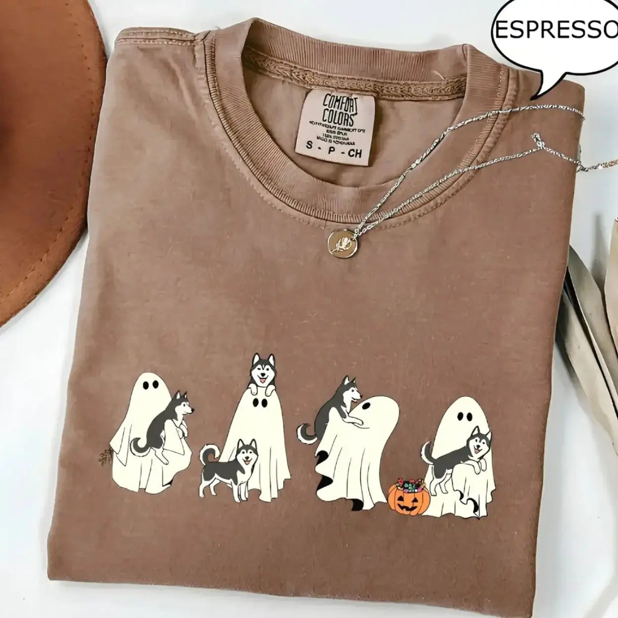 Comfort Colors® Custom Dog Halloween T-Shirt – Breeds Available Ghost Boba Tea Funny Pet Graphic Tee, Spooky Dog Lover Unisex Top