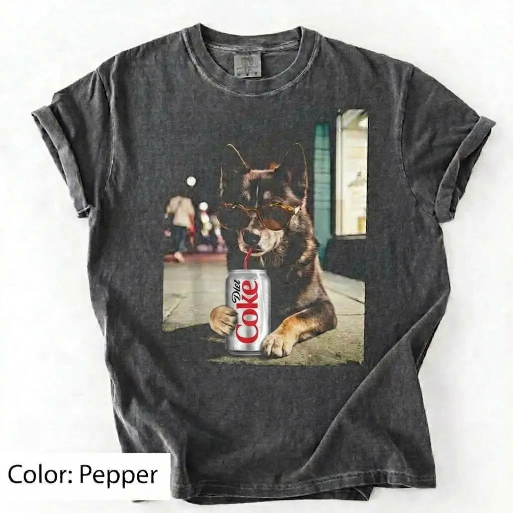 Comfort Colors® Dog Breeds Drinking Diet Coke T-Shirt – Funny Dog Dad Soda Lover Graphic Tee, Aesthetic Retro Puppy Animal Meme Shirt, Cute Pet Gift
