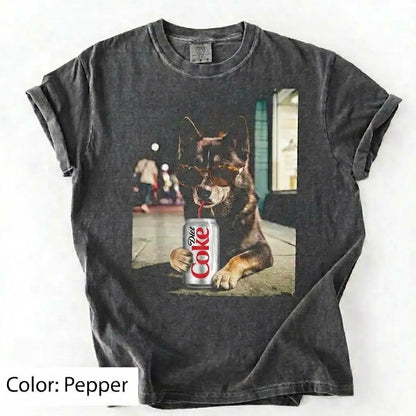Comfort Colors® Dog Breeds Drinking Diet Coke T-Shirt – Funny Dog Dad Soda Lover Graphic Tee, Aesthetic Retro Puppy Animal Meme Shirt, Cute Pet Gift