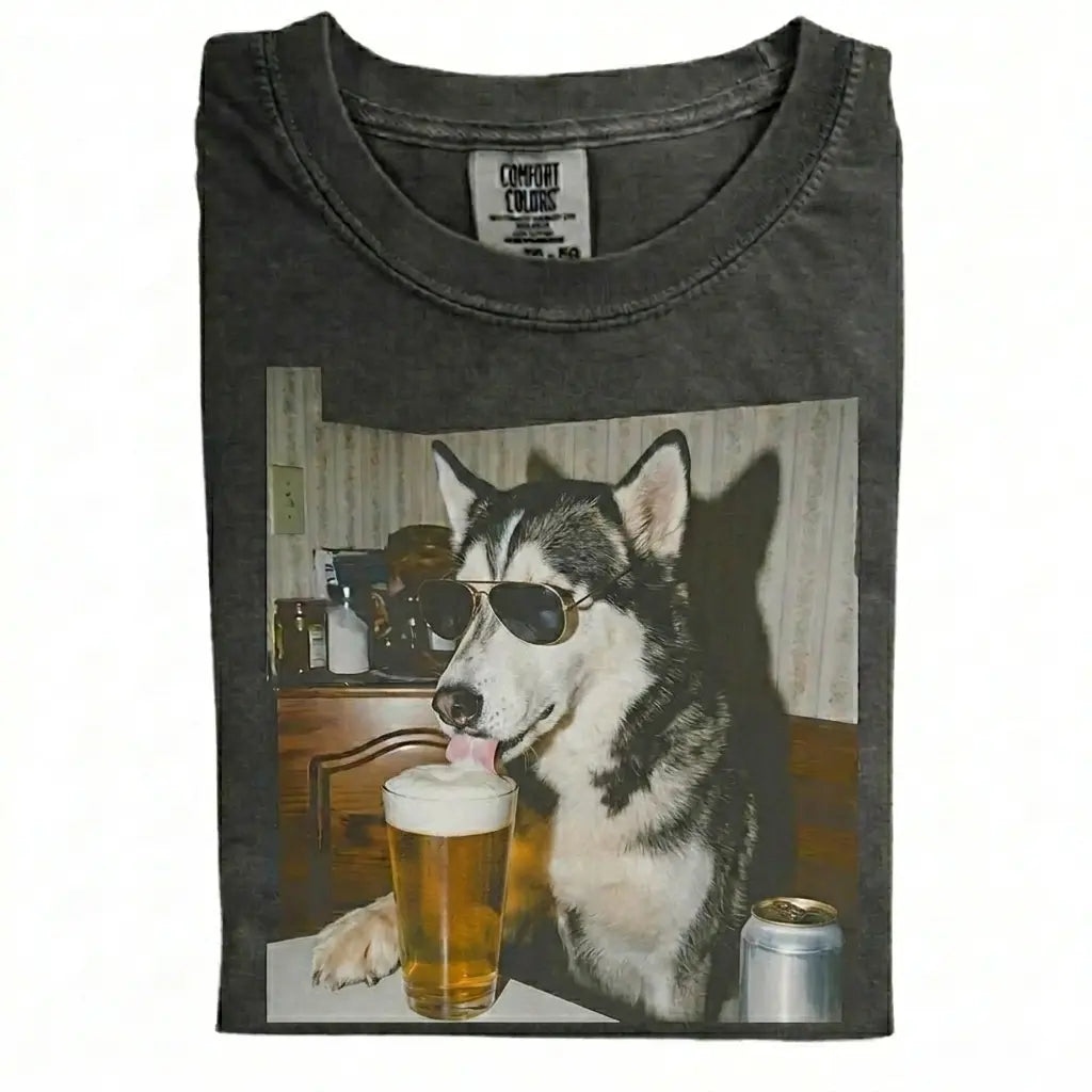 Comfort Colors® Custom Dog Breeds Drinking Beer T-Shirt – Vintage 90s Funny Edgy Dog Meme Tee, Aesthetic Retro Brewery Lover Dog Dad Gift Top