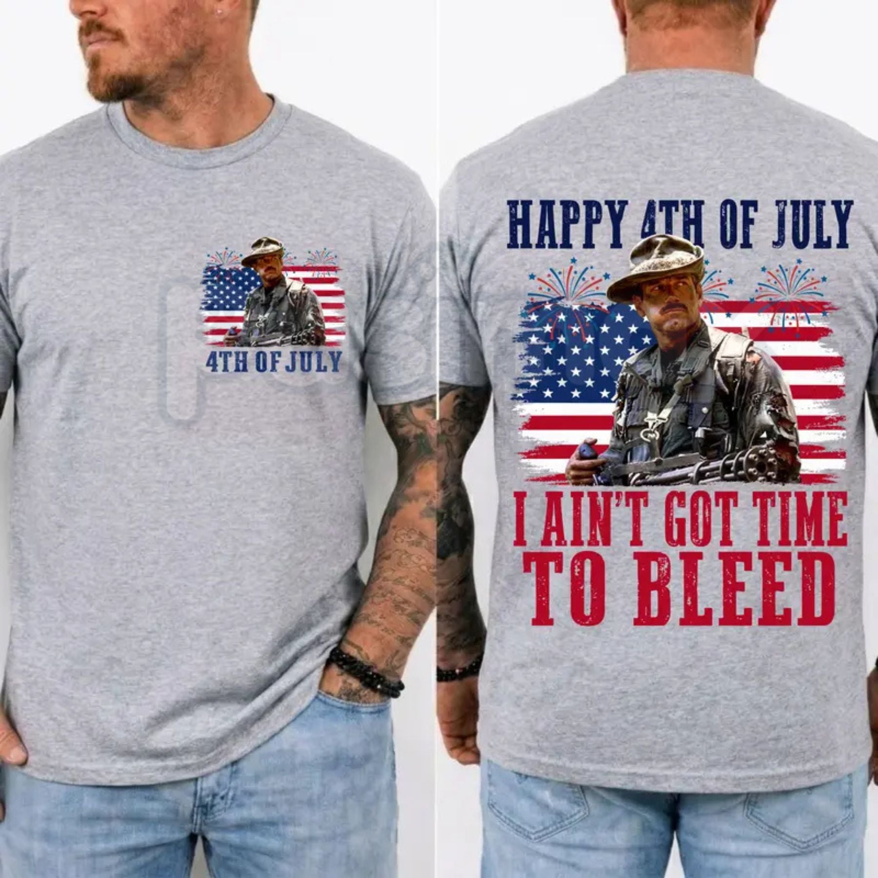 "I Ain't Got Time To Bleed" 4th of July T-Shirt – Retro Predator Movie Patriotic Sarcastic Freedom Graphic Tee-Pasimax
