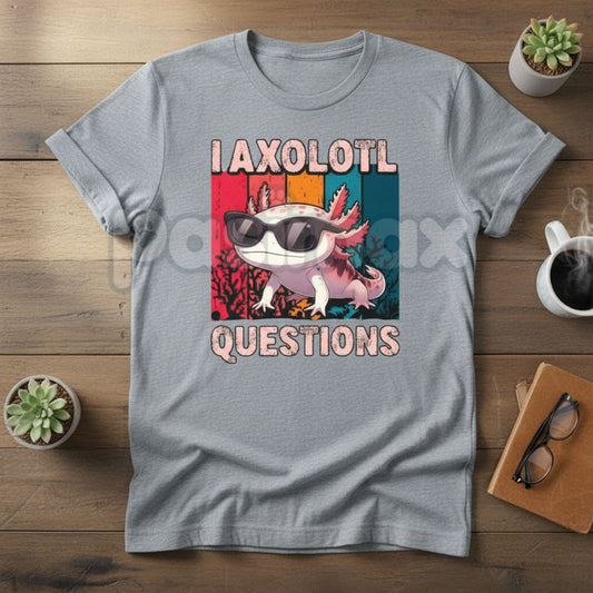 "I Axolotl Questions" Retro Graphic T-Shirt – Funny Science Pun Tee, Premium 100% Cotton Cute Animal Top, Soft Lived-In Heavyweight Biology Nerd Shirt, Made in USA-Pasimax