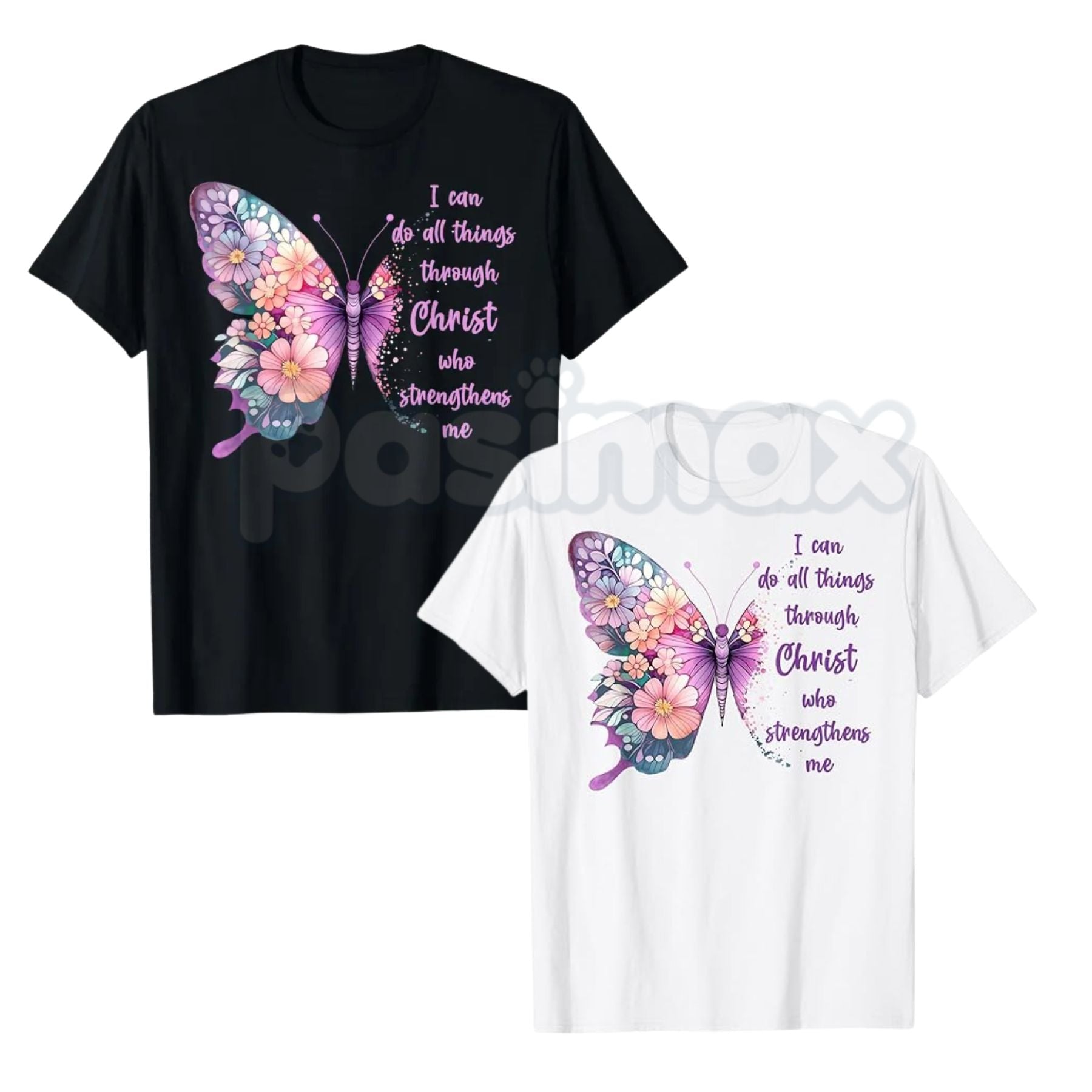 "I Can Do All Things Through Christ" Butterfly T-Shirt – Christian Scripture Faith Graphic Tee-Pasimax