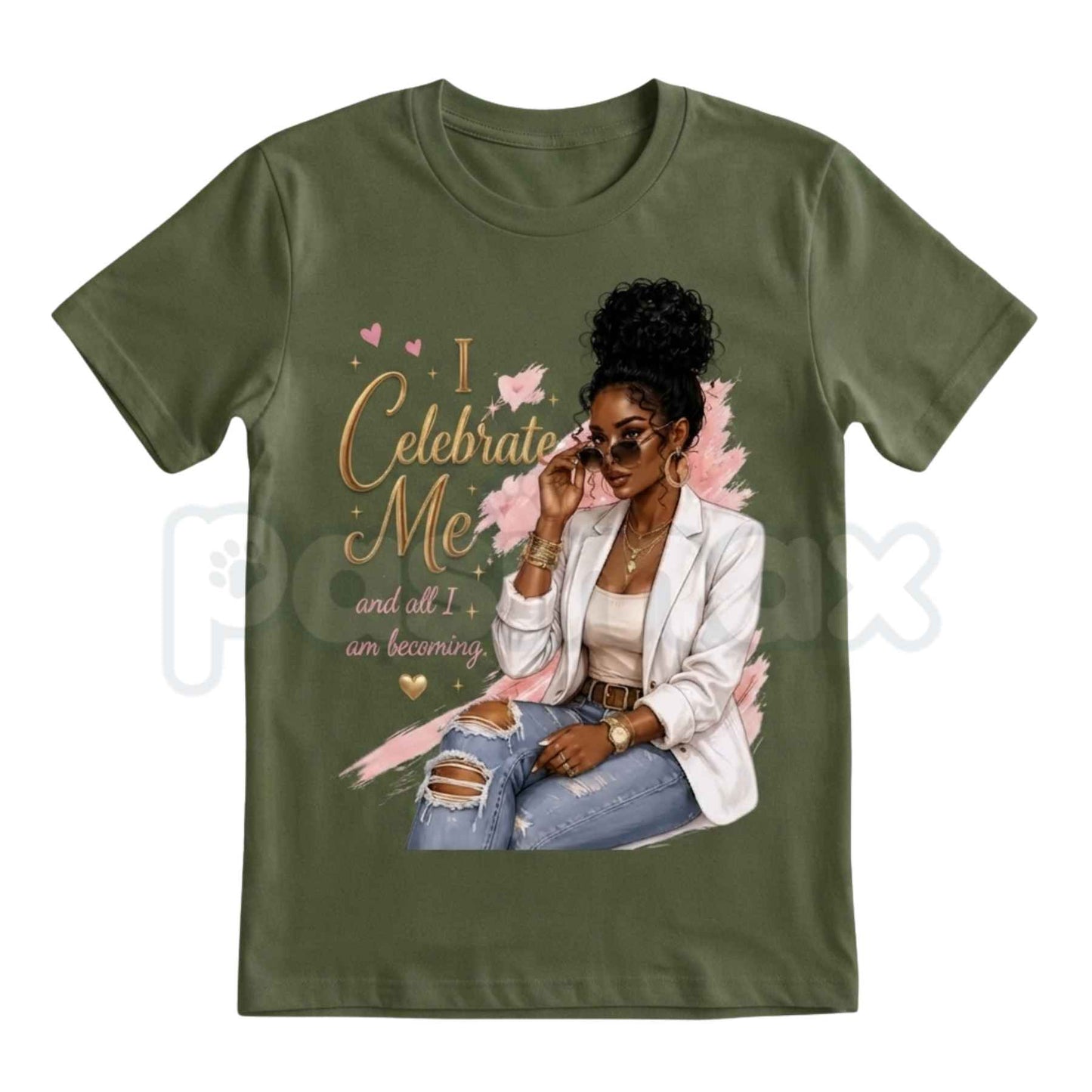 I Celebrate Me T-Shirt – Metallic Gold Typography Self-Love Inspiration Unisex Cotton Tee-Pasimax