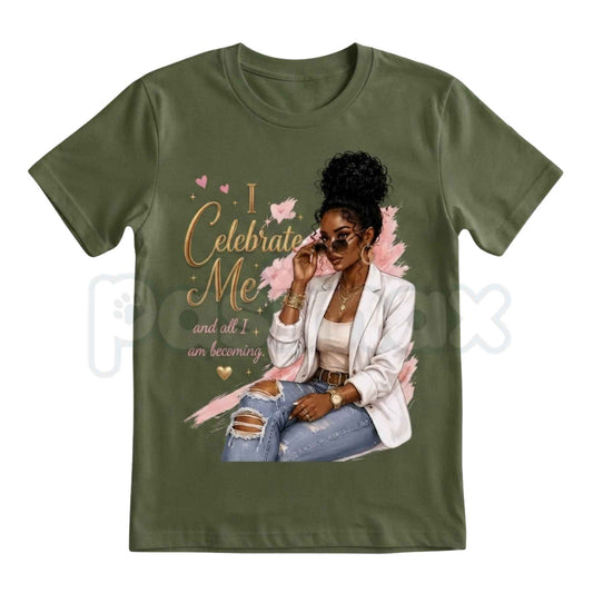 I Celebrate Me T-Shirt – Metallic Gold Typography Self-Love Inspiration Unisex Cotton Tee-Pasimax