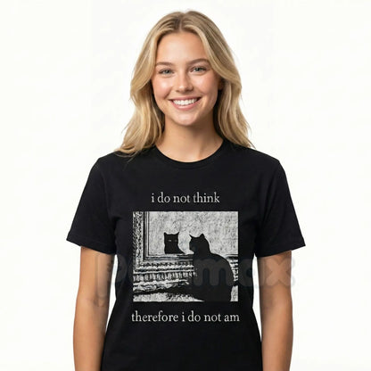 "I Do Not Think" Cat Tee - Goth Aesthetic Graphic T-Shirt, Funny Surreal Cat Humor, 90s Vintage Grunge Clothing-Pasimax