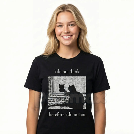 "I Do Not Think" Cat Tee - Goth Aesthetic Graphic T-Shirt, Funny Surreal Cat Humor, 90s Vintage Grunge Clothing-Pasimax