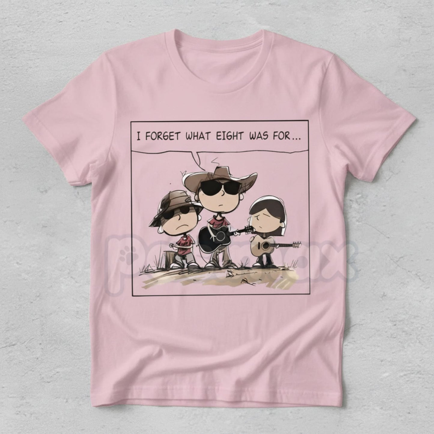 "I FORGET WHAT EIGHT WAS FOR" Funny Cartoon Cowboy Band T-Shirt - Absurdist Quote Meme Tee, Western Humor Statement Shirt, Niche Comedy Apparel-Pasimax