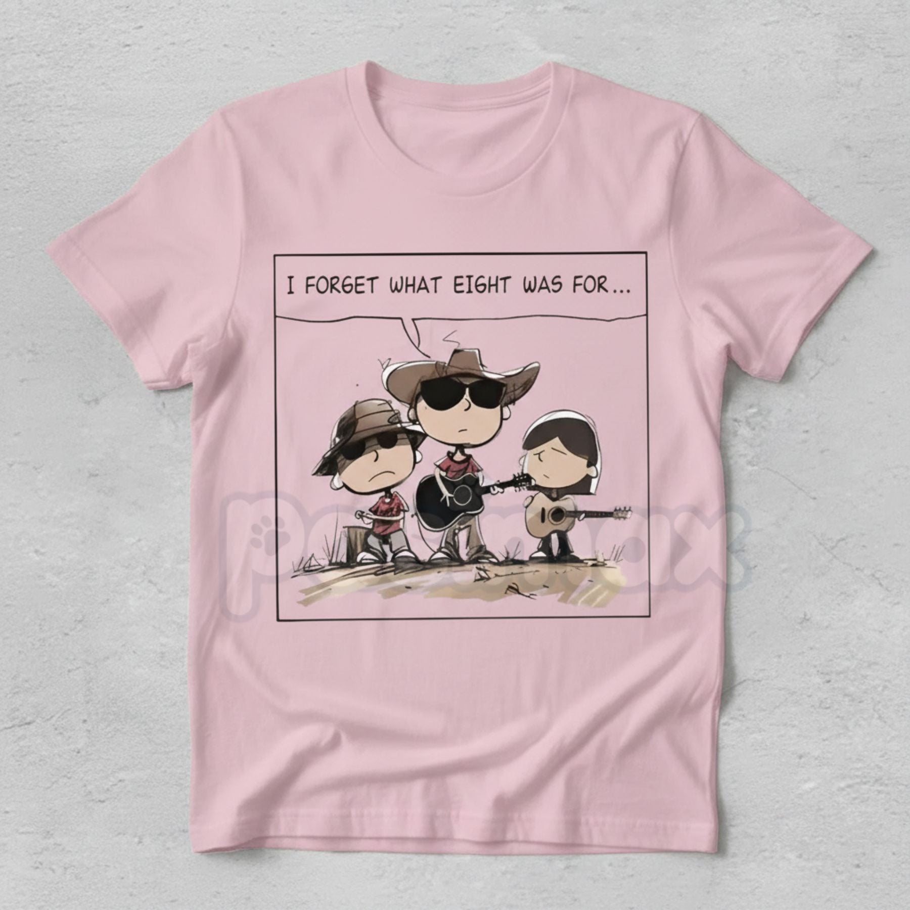 "I FORGET WHAT EIGHT WAS FOR" Funny Cartoon Cowboy Band T-Shirt - Absurdist Quote Meme Tee, Western Humor Statement Shirt, Niche Comedy Apparel-Pasimax